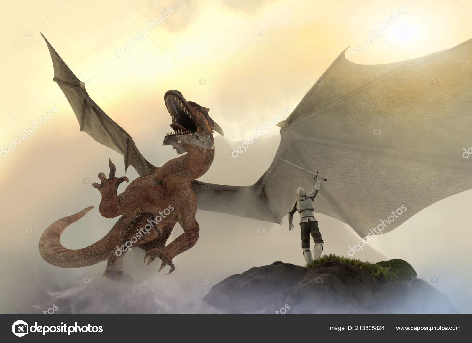 Pictures knight fighting dragon