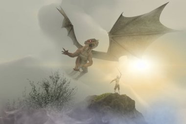 bir şövalye savaş ejderha, ejderha adam 3d render karşı