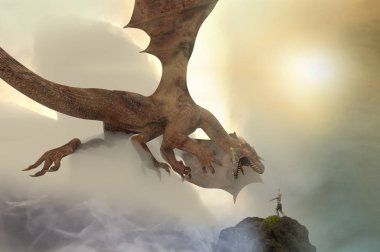 bir şövalye savaş ejderha, ejderha adam 3d render karşı