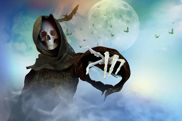 Smrt Kapuci Grim Reaper Stojící Vykreslení — Stock fotografie