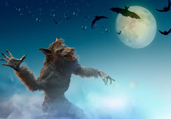 Werwolf Auf Halloween Hintergrund Render — Stockfoto