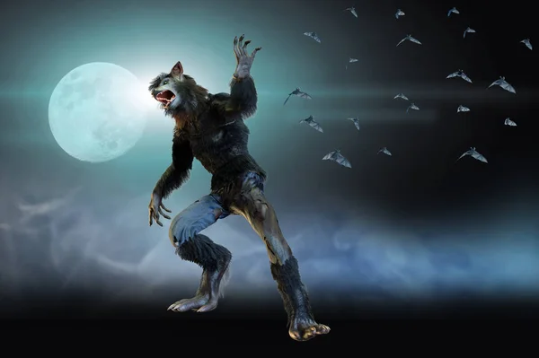 Werwolf Auf Halloween Hintergrund Render — Stockfoto