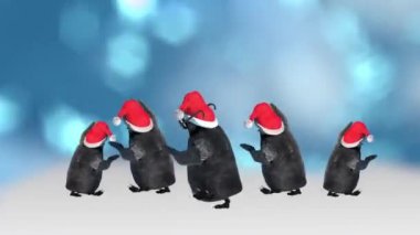 çizgi film penguenler dans Noel şapka giymiş