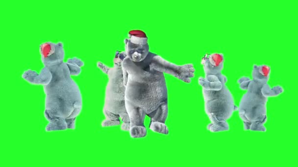 Orso Cartone Animato Cappello Natale Ballare Uno Sfondo Verde — Video Stock