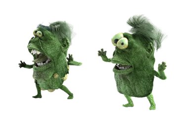 two green scary monsters isolated on white background clipart