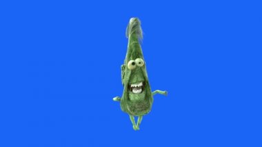 ürkütücü ince yeşil halloween canavar mavi arka plan üzerinde yürüme