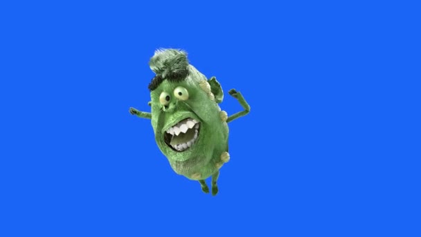 Aterrador Monstruo Halloween Verde Caminando Sobre Fondo Azul — Vídeos de Stock