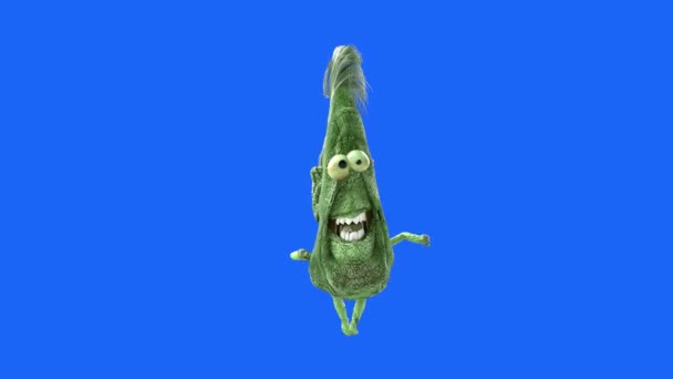 幽灵般苗条的绿色万圣节怪物走在蓝色背景 — 图库视频影像
