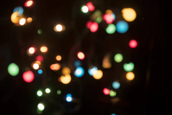 Luzes Natal Bokeh Coloridas Luminosas Fundo Preto — Fotografia de Stock