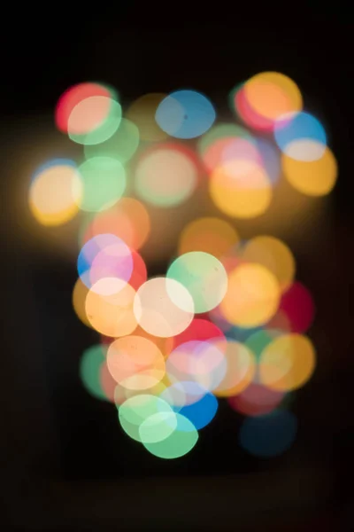 Luzes Natal Bokeh Coloridas Borradas Fundo Preto — Fotografia de Stock