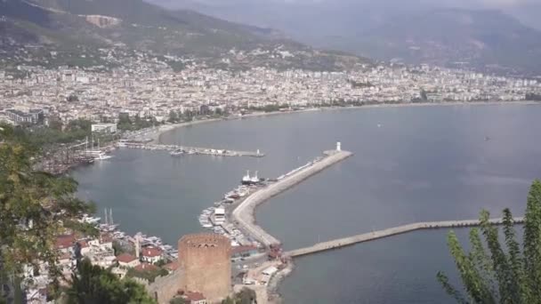 航空写真ビュー リゾート市南部の海岸のトルコ アランヤ — ストック動画