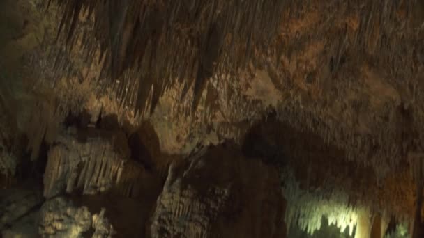 Close Ancient Old Cave Stalactites — Stock Video