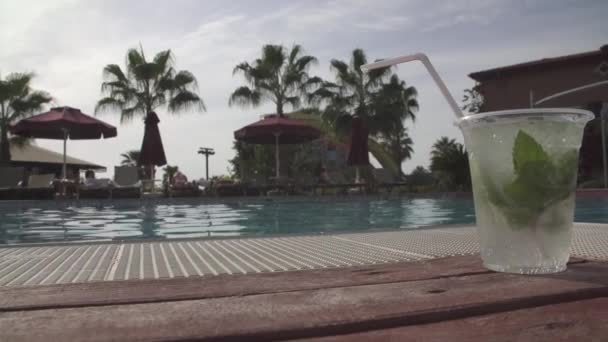 Nane Ile Lezzetli Taze Içecek Havuzu Arka Plan Üzerinde Bırakır — Stok video