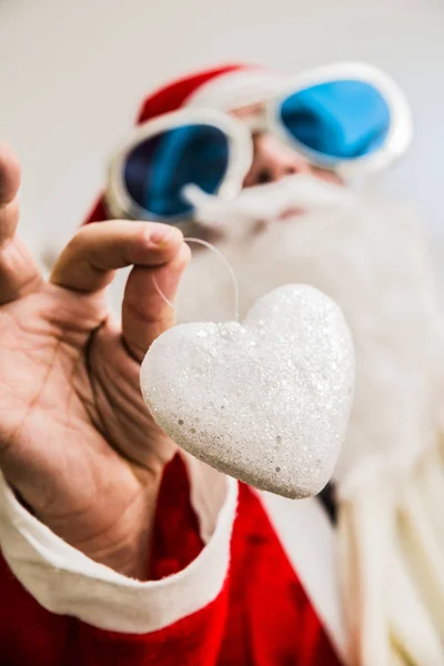Cute Hipster Santa Claus White Background New Year Christmas Celebration — Stock Photo, Image
