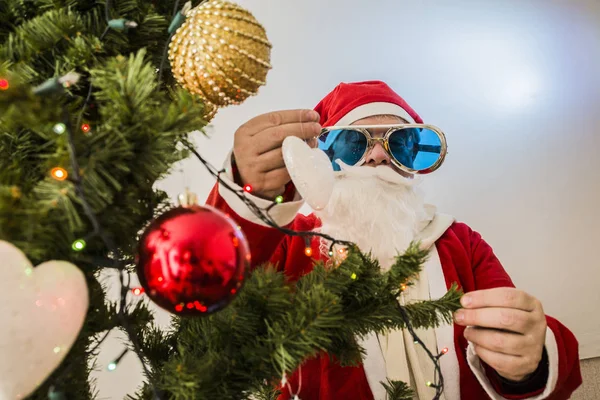 Cute Hipster Santa Claus White Background New Year Christmas Celebration — Stock Photo, Image