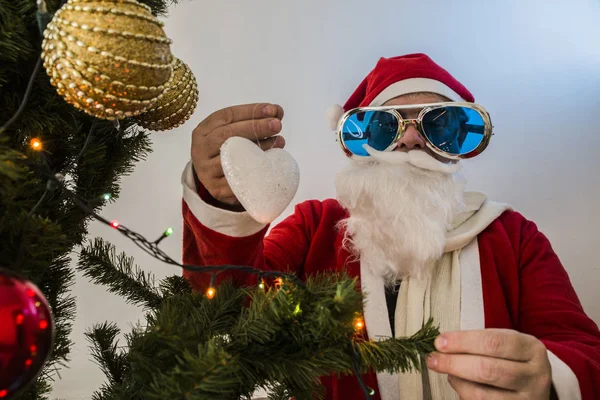 Bonito Hipster Papai Noel Fundo Branco Ano Novo Conceito Celebração — Fotografia de Stock