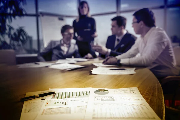 Blurred Silhouettes Business People Talking Work Office — Stock Photo, Image
