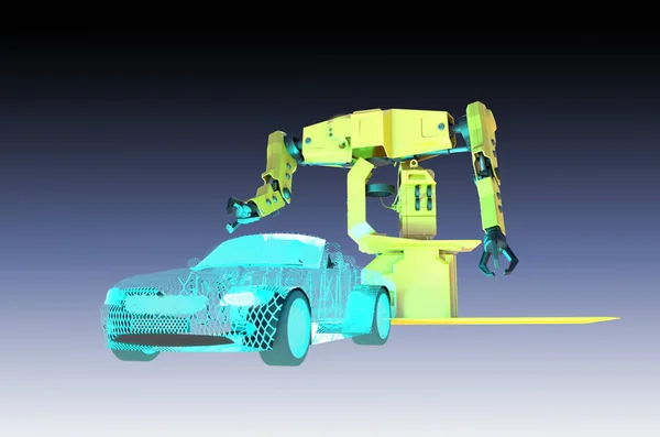 3D Illustration of a Car assembly by industrial robot