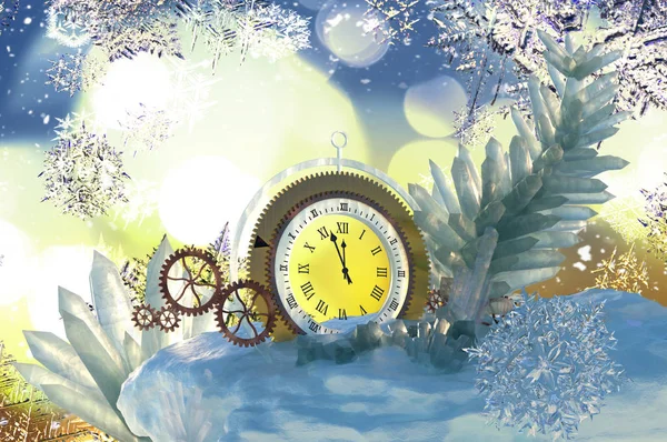 Reloj Año Nuevo Con Decoraciones Navideñas — Foto de Stock