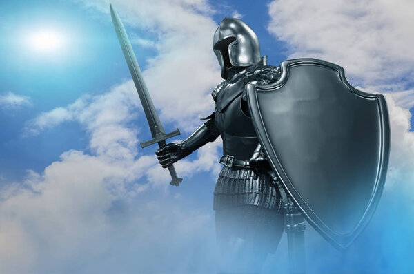 рыцарь в доспехах с мечом в руке 3D рендеринг
