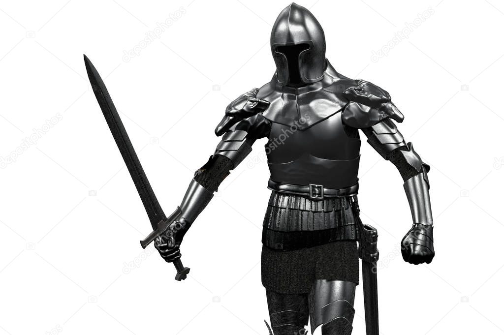 knight in armor with sword in hand 3D render