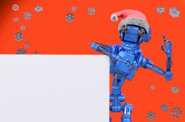 bir Noel şapka giymiş bir Noel robot 3D çizimi