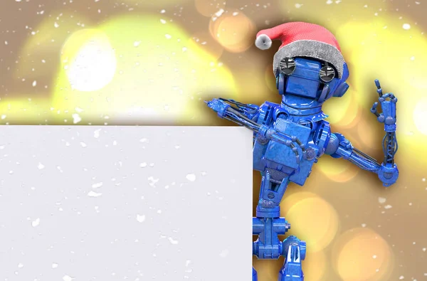 クリスマスの帽子を身に着けているクリスマス ロボットの イラストレーション — ストック写真