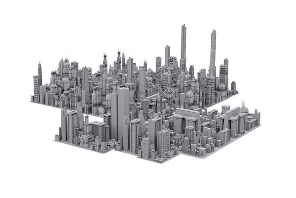 未来3D 渲染的城市的布局的例证 — 图库照片