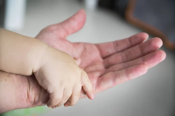 子どもに親の手をつないで — ストック写真