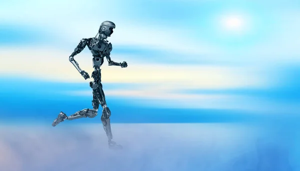 Executando Cyborg Rodando Robô Renderizar — Fotografia de Stock