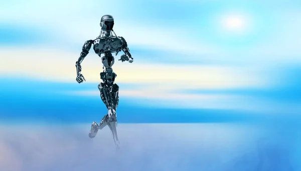 Systémem Cyborg Běžící Robot Vykreslení — Stock fotografie