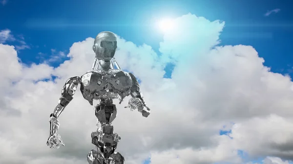 Running cyborg, running robot render 3D