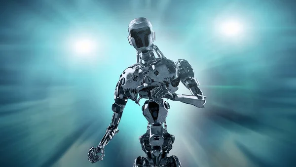 Executando Cyborg Rodando Robô Renderizar — Fotografia de Stock