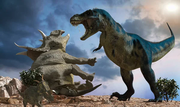 恐龙之战渲染3D — 图库照片