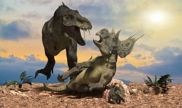 battle of dinosaurs render 3d