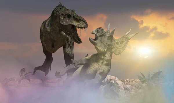 Bitwa Pod Dinozaury Renderowania — Zdjęcie stockowe
