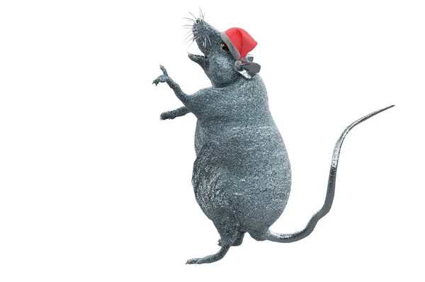 Απεικόνιση Του Νέου Αρουραίου Χρόνια Φοράει Ένα Καπέλο Χριστουγέννων — Φωτογραφία Αρχείου