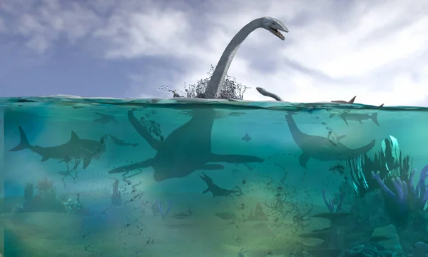 suda yaşayan dinozorlar 3d render