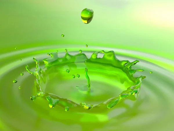 Wassertropfen Und Welle Mit Grüner Reflexion — Stockfoto