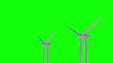 Rüzgar türbinleri enerji üretim görüntüleri yeşil arka plan üzerinde animasyon