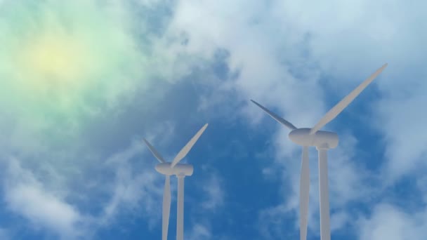 Animasyon Rüzgar Türbinleri Enerji Üretim Görüntüleri — Stok video