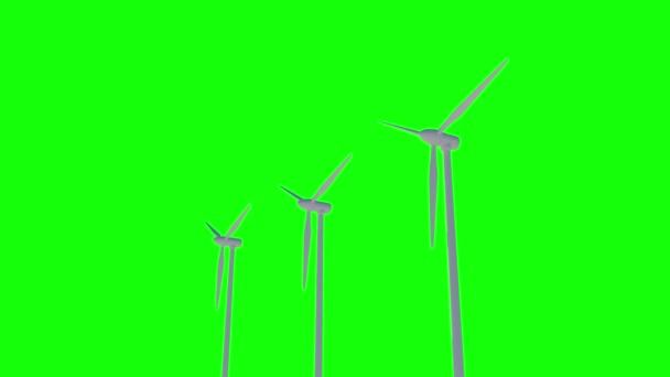 Animatie Van Windturbines Energieproductie Beeldmateriaal Groene Achtergrond — Stockvideo