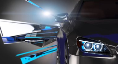 Koyu arka plan 3d render modern arabalar