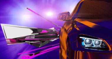 Koyu arka plan 3d render modern arabalar