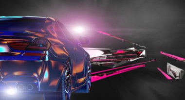 Koyu arka plan 3d render modern arabalar