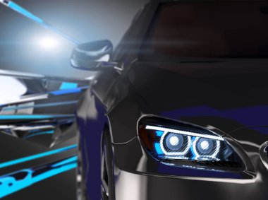 Koyu arka plan 3d render modern arabalar