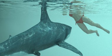 köpekbalığı saldırıları adam su 3d render 