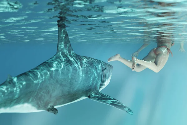 shark attacks man in water 3d rendering