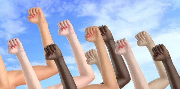 Multiethnic Hands Sky Background — Stock Photo, Image