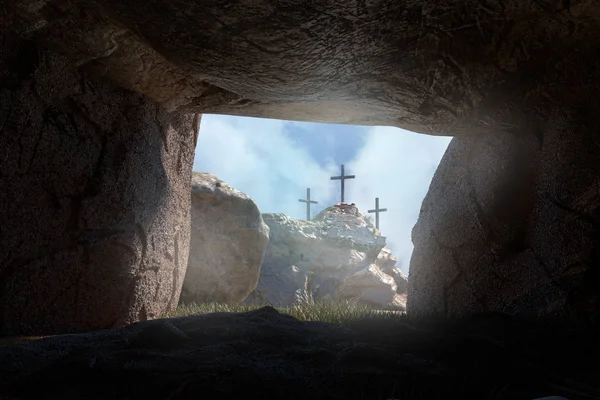 Empty Tomb Jesus Christ Render — Stock Photo, Image